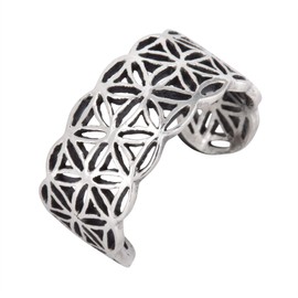 Silverly Women's 925 Sterling Silver Flower of Life Sacred Geometric Open Thick Band Ring
