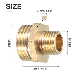 DTGN 1/2 BSP Male x 1/4 BSP Male Brass Pipe Fitting - 1Pack - Good for Pipe Connection - Brass Hex Nipple Connectors - Gold Tone