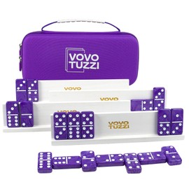 Vovotuzzi Dominos Set for Adults, Double 6 Dominoes Set with 4 Domino Wooden Racks, Marble Purple Dominos for Kids and Adults with Portable Travel Case, Classic Board Games for Family