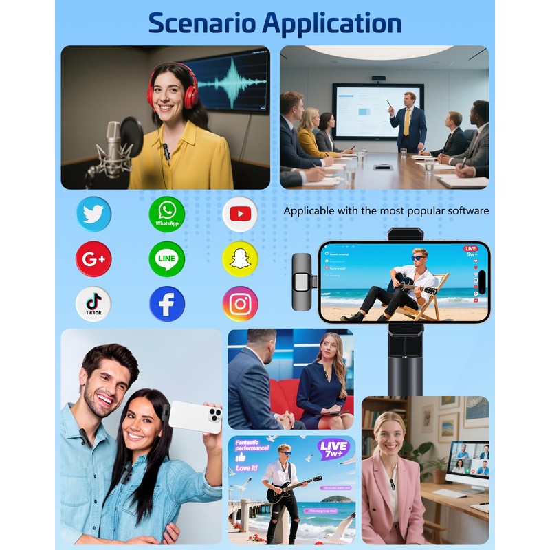 HONGJIEYUAN Pink Wireless Lavalier Microphone for iPhone & Android -