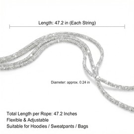 2 Pack Rhinestone Drawstring Replacement Cords, 47.2 Inch Sparkly Hoodie Strings, Glitter Shoe Lace Rope for Hoodies Sweatpants Shorts Bags DIY Accessories