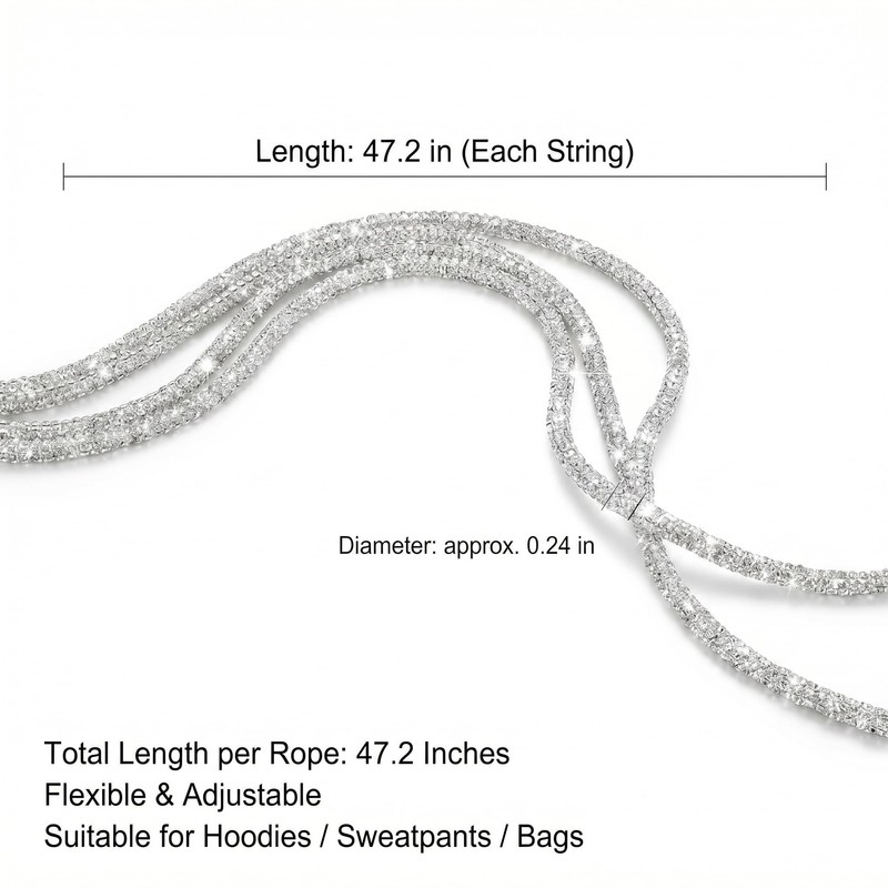 2 Pack Rhinestone Drawstring Replacement Cords, 47.2 Inch Sparkly Hoodie