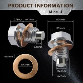 Gseigvee 1 Piece Aluminum Engine Oil Drain Plug, Sump Drain Nut Bolt, with 5 Washer Bolts Leak-Proof Replacement, Universal for Auto Motorcycle Boats Heavy Duty Oil Drain Plug (Silver #M14x1.5)
