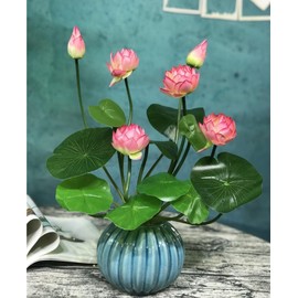 Urier 17" Artificial Flower Water Lily,Water Lily Plants for Ponds Small,Silk Flowers Plastic Flowers Lotus for Fish Tank Decoration Home Garden Wedding Arrangement Decor (3, Pink)