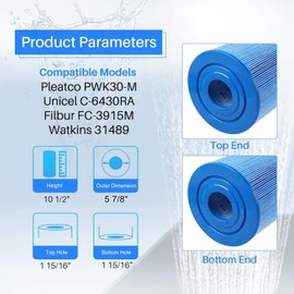 POOLPURE PLFC-6430-M Spa Filter Replaces Watkins 31489, Compatible Pleatco PWK30-M, Filbur FC-3915M, P/N0969601, 71825, 73178, 73250, 4 Pack
