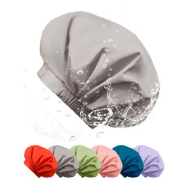Shower Cap for women men wave locs braids, Large Waterproof Shower Bonnet Washable Elastic Band Bath Hair Hat for Long Hair, Braids (GRAY)