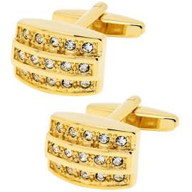 Jonwo Golden Rectangle Cufflinks for Men Lady with Crystals In Gift Case Novelty Gemstone Men's Cufflinks Jewelry Set for Wedding Party Anniversary Business Events Tuxedo Dress