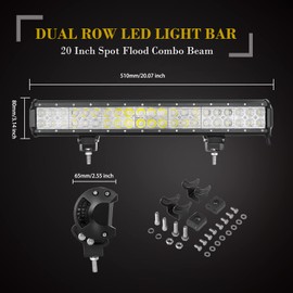 SKYWORLD LED Light Bar, 20 inch 126W Spot Flood Combo Beam Work Driving Lamp with Black License Plate Mounting Bracket Wiring Harness Kit for Truck Car ATV SUV 4X4 Boat