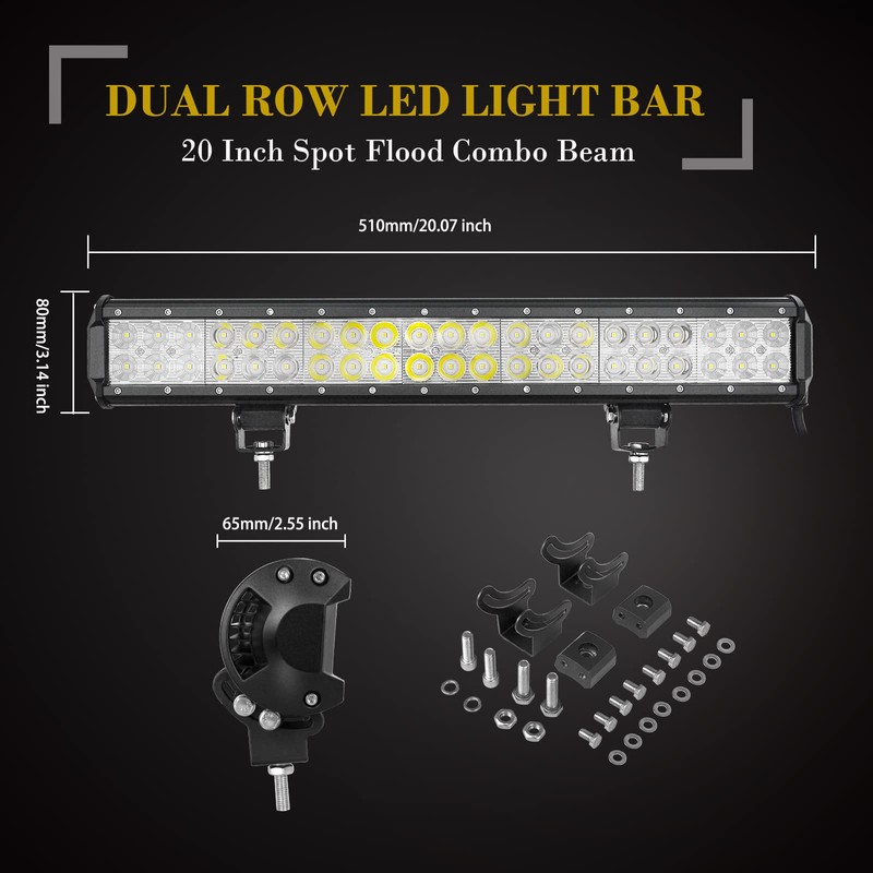 SKYWORLD LED Light Bar, 20 inch 126W Spot Flood Combo
