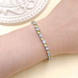 Tobestu Platinum Plated Bracelets for Women - 4mm Yellow White Round Cut Cubic Zirconia Tennis Bracelet Graduation Gift - Size 6.7" YA5032