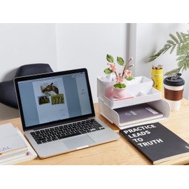 NUKAYAI Knitting Crochet Flowers Potted Flower, Fake Forget Me Not Flowers Gift for Teacher, Friend, Family and Lover, Cute Decor for Room, Car Dashboard, Home Office Decoration(Pink Peach Blossom)