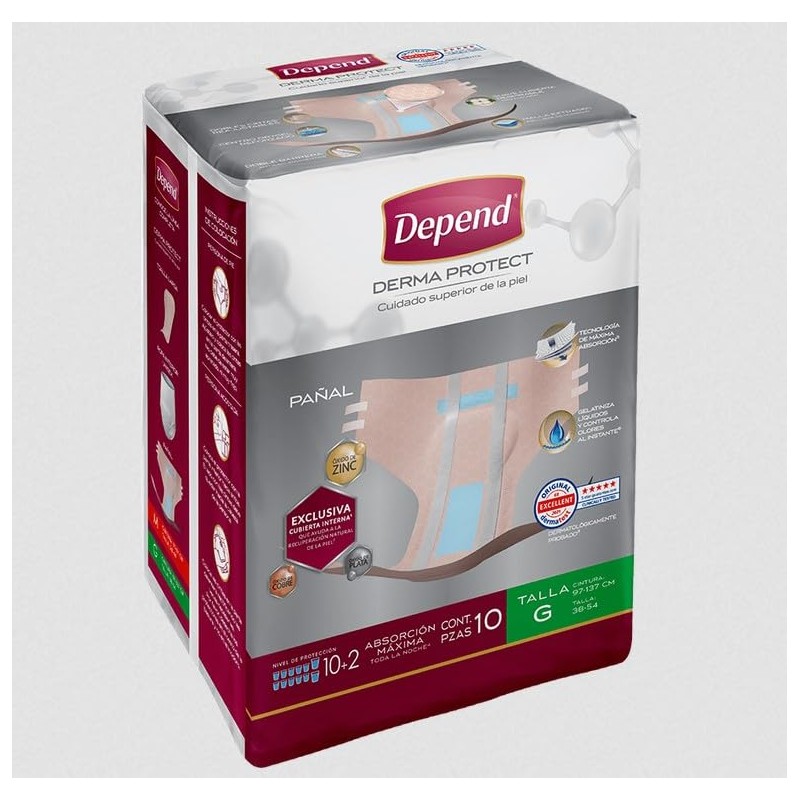 Depend Pañal Derma Protect para Incontinencia, Talla Grande (97-137 cm),
