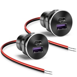 Linkstyle Aluminium Car USB Socket, 18W QC3.0 & 30W PD Fast Charging Car USB Outlet for 12V/24V RV Campervan Boat Truck (2PCS)