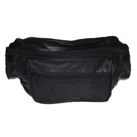 leatherboss Genuine Leather Travel Large Fanny Pack Waist Belt Bag Pouch with 6 Pockets for men women, Black