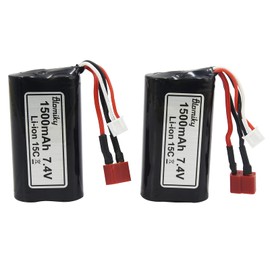 Blomiky 2 Pack 7.4V 1500mAh 15C Li-ion Rechargeable Battery with Deans T Plug Connector and Charger Cable for 9155 and 9156 1:12 Scale High Speed RC Truck 9156 Battery 2