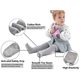 EPEIUS Baby Tights Seamless Non Slip/Skid Leggings Newborn Girl Cotton Stockings Baby Boy Footed Pants Pantyhose for 0-3 Months,3 Pair Pack,Black/White/Grey