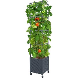LINEX Raised Garden Bed Planter Box with Trellis, 56.7” Tomato Planters for Climbing Plants Vegetable Vine Flowers Outdoor Patio, Tomatoes Cage w/Self-Watering & Wheels