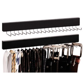 StorageWorks Tie Rack with 20 Hooks, 2-Pack Wall-Mounted Wooden Hangers for Neckties, Belts, Hats, Black