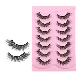 ZMaglorian Natural False Eyelashes 7 Pairs Cat Eye Lashes 5D Wispy Fluffy Lashes Reusable False Lashes Fluffy Faux Mink Eyelashes