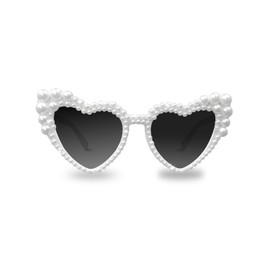 Fibye Heart Shape Bride Sunglasses, White with Pearl Accents