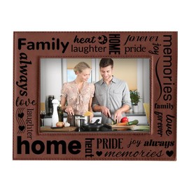 ORIGACH Family Themed Engraved Leather Picture Frame Hanging/Tabletop Leather Photo Frame for Family, Home, Love - Fits 5x7 Inch Photo