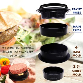 Meykers Burger Press - 3-in-1 Hamburger Patty Maker with Non-Stick Mold and 100 Wax Papers for Stuffed Cheeseburger, Slider