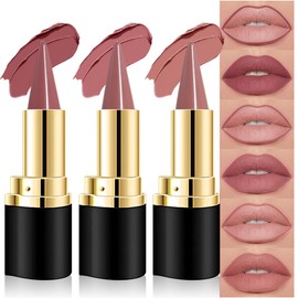 3Pcs Gradient Lip Liner and Lipstick Combo Set for Women, Mauve Antique Rose Nude Pink Matte Cream Lipstick Lip Liner Crayon Pencil Makeup, Flawless Contour Gradual Ombre Effect, Longwear Waterproof