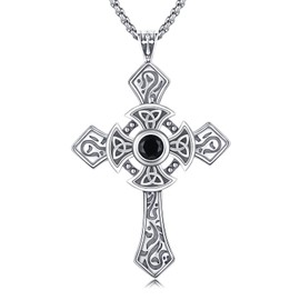 Gothic Cross Necklace 925 Sterling Silver Religious Cross Protective Trinity Celtic Knot Pendant Necklace Gothic Jewellery Gifts for Men Women