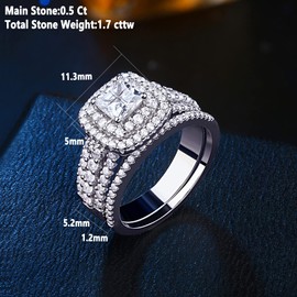 Newshe Wedding Rings for Women Engagement Ring Sets Sterling Silver Cz 1.7Ct Princess Cross Size 6