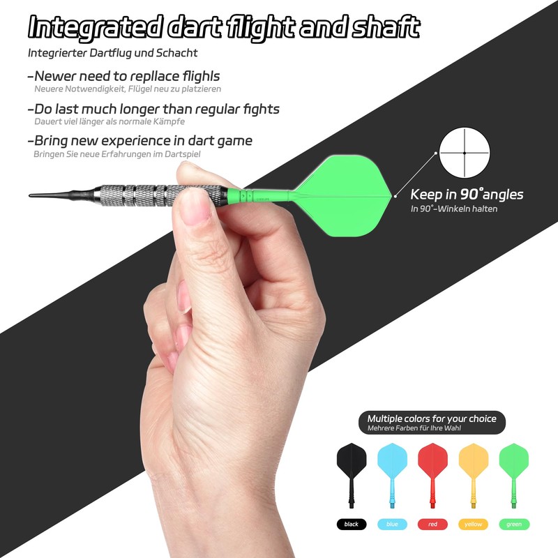 CyeeLife Integrated Dart Shaft and Flights Standard Shape,Dart Accessory Black/Red/Blue/Green/Yellow