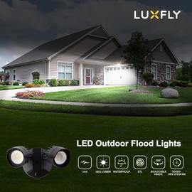 LUXFLY LED Flood Lights Outdoor, 34W 3500LM 5000K Daylight, IP65 Waterproof Security Lights with 2 Adjustable Heads, Exterior Wall Light for Patio, Garage, Yard (Black)