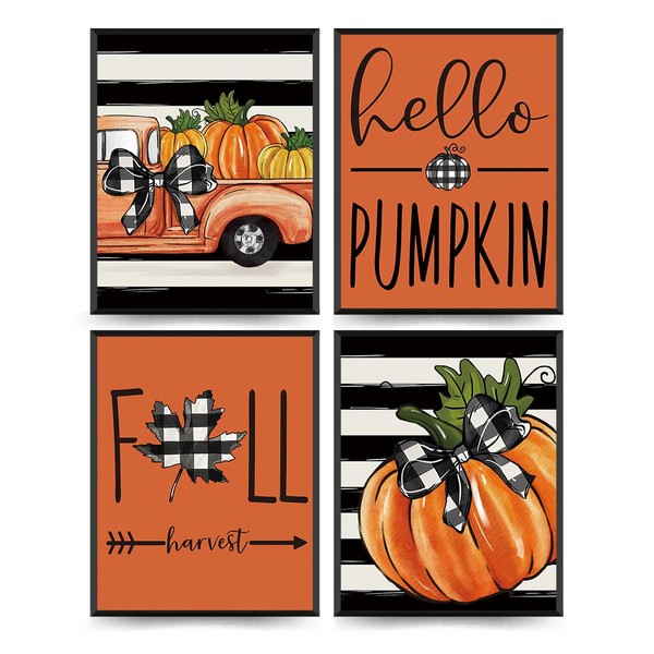 ETVISO Fall Wall Art Prints Set of 4, Autumn Pumpkin