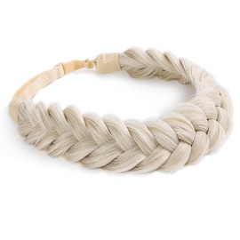 TOECWEGR Diadema trenzada de pelo sintético clásica, trenzada, ancha, trenzada, para boda, accesorio de belleza para mujeres y niñas (algodón beige A)
