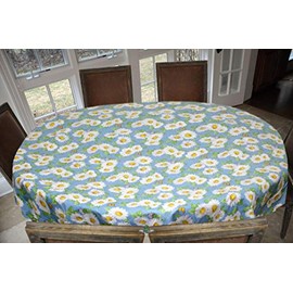 Covers For The Home Deluxe Stitched Edged Flannel Backed Vinyl Drop Tablecloth - Daisy Pattern - 54" x 72" - Oval