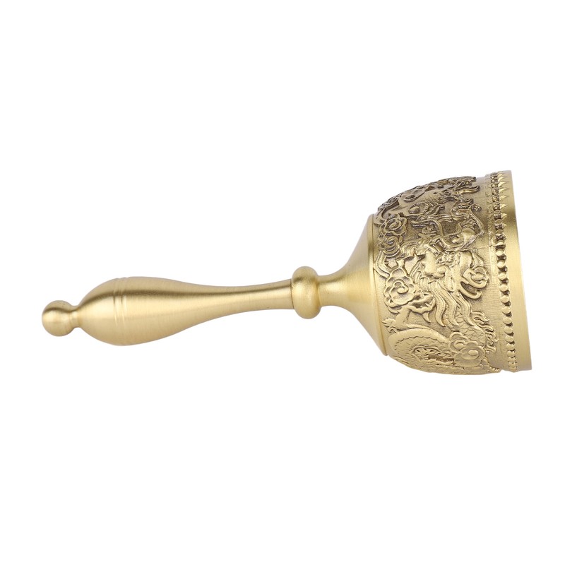 Hand Call Bell 4.7in Long Pure Brass Exquisite Carved Pattern