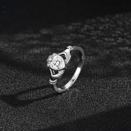 SOLOLIKE Claddagh Rings for Women: Sterling Silver Claddagh Irish Heart Ring Size 5-10 Stackable Crown Rings - Birthday Mother's Day Jewelry Gifts for Mother Daughter, 10, Silver, Cubic Zirconia