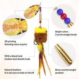 THKFISH Musky Pike Walleye Fishing Lure, Rooster Tail Fishing Lures with Hard Metal Brass Inline Spinner Baits with Tackle Box for Trout Bass Salmon Freshwater Saltwater(Green&Orange, 1 oz-2pcs)