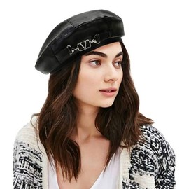 XYIYI Women's PU Leather Beret French Style Beret Hat, Plain Casual Classic Painter Cap, black