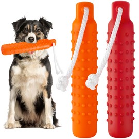 Blueweenly 2 Pcs Dog Training Bumper with Throw Rope 11 x 2 Inch Dog Retriever Dummy Puppy Toys Standard Size Duck Training Tool for Sporting and Hunting(Red and Orange)