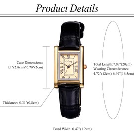 Lancardo Small Wristwatch for Women: Analog Quartz Square Leather Strap Roman Numerals Dainty Watches for Lady Valentine's Day, gold, Modern