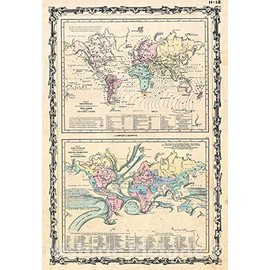 Historic Map : Johnson Climate Map of The World w Tides and Ocean Currents, 1861, Vintage Wall Art : 16in x 24in