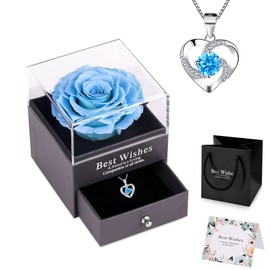 NEWUPZSI Real Eternal Rose Flower Jewellery Blue Gift Women with Splitter Necklace Preserved Rose for Valentine's Day, Mother's Day