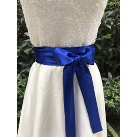 AIMECHA Satin Sash Belt For Bridal Wedding Bridesmaid Dress Belt 2'' Wide Double Side, Royal Blue, Medium
