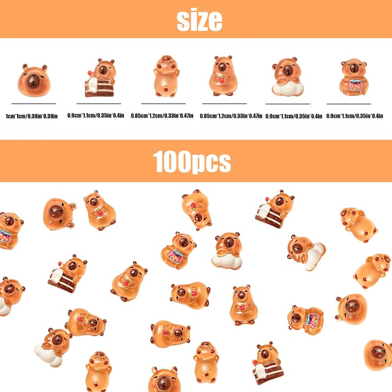 100PCS Mini Capybara Decor for Dollhouse Resin Tiny capybaras for