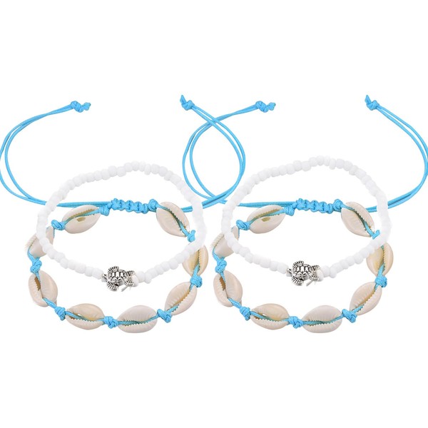 4 PCS Bohemian Shell Turtle Anklets Set, Adjustable Shell Bracelets