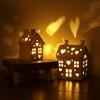 Fyne-Finds Warm LED House White Gloss Ceramic Hut Set Pair