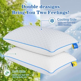 PAJEO Cooling Bed Pillows for Sleeping Queen Size Set of 1, Double-Sided Memory Foam Cool Pillow with Zipper for Hot Sleepers, Cold Pillows for Side, Back or Stomach Sleepers