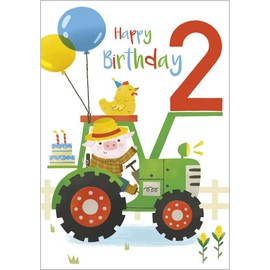 Abacus Cards Boys 2nd Birthday Card - Age 2 Tractor & Pig Farmer with Embossed Details - Eco-Friendly & Recyclable