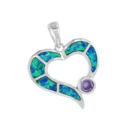 The New Sterling Silver Open Heart Pendant With Opal & 4Mm Amethyst Color Cz Stone Handcrafted, universal fit, vibrant enamel, secure artisan design SU033O01944