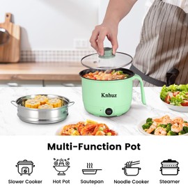 Hot Pot Electric With Steamer,Rapid Ramen Cooker,1.8L Mini Portable Self Heating Electric Pot For Cooking Noodles Oatmeal Pasta,Shabu Shabu Hotpot Pot Electric Dorm Lazy Pot,Non-Stick Green